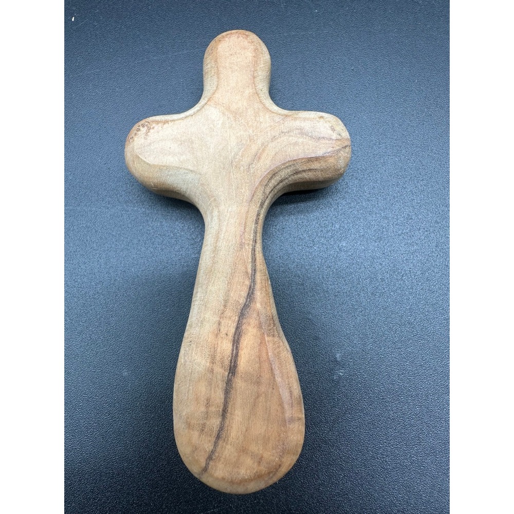 Olive Wood Comfort Cross Handheld Prayer Palm Cross 4 Inch Hand Carved Wood - Picture 2 of 5